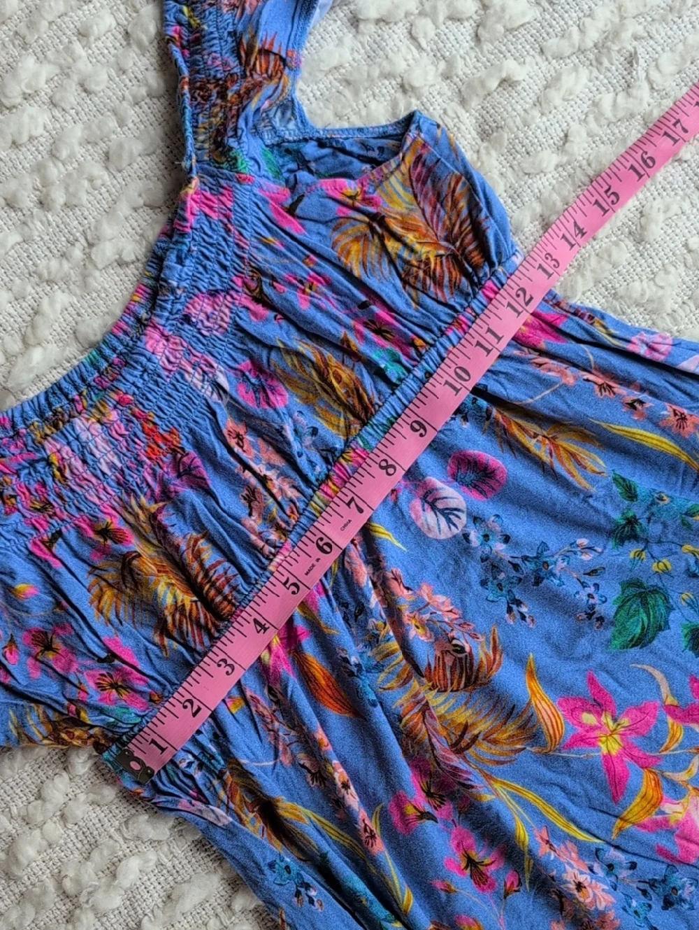 Soma Blue Floral Ruffle Smocked Bust Empire Waist Nightgown Pajama Dress
